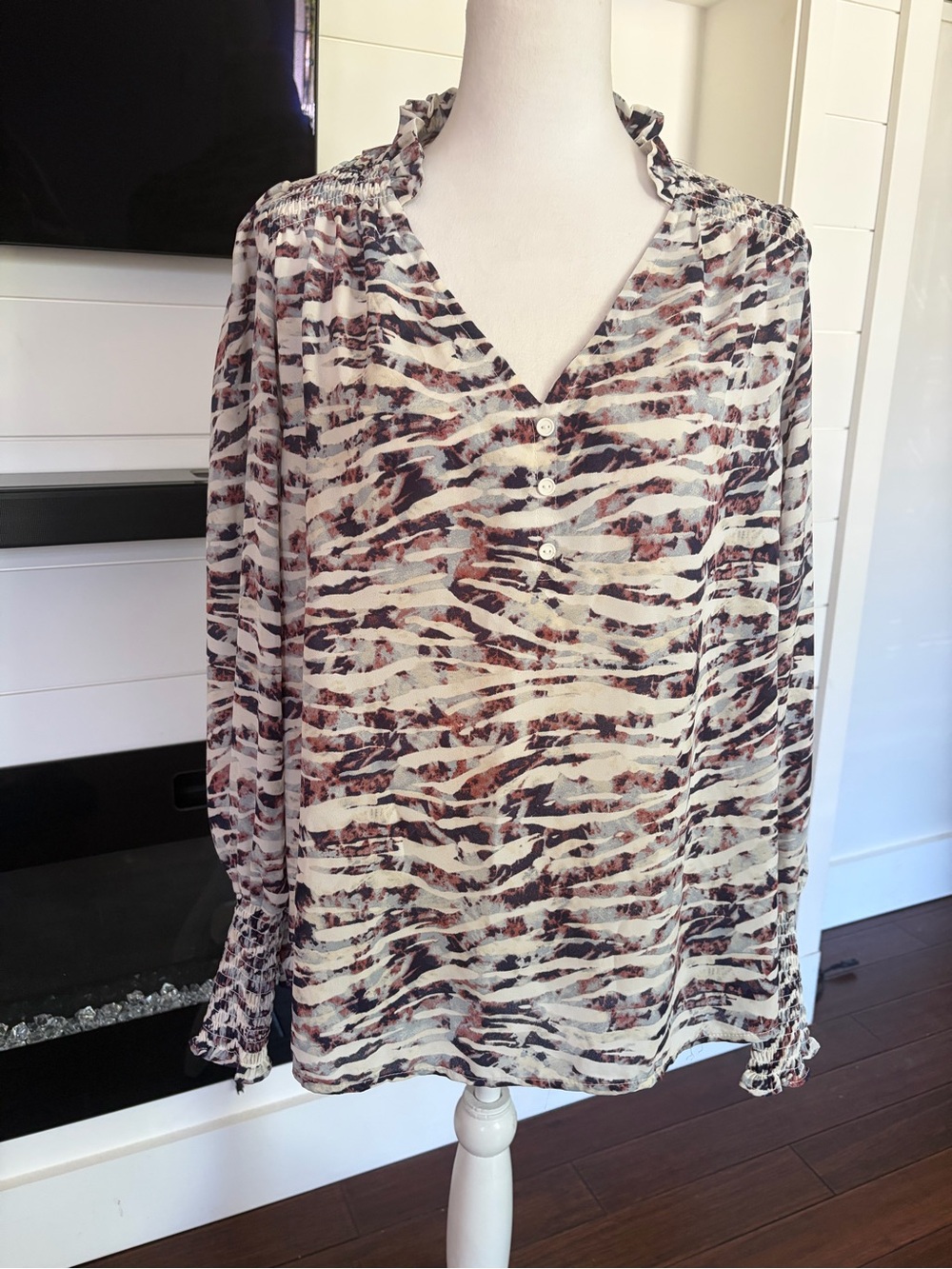 cooper & ella Zebra-Print Sheer V-Neck Blouse